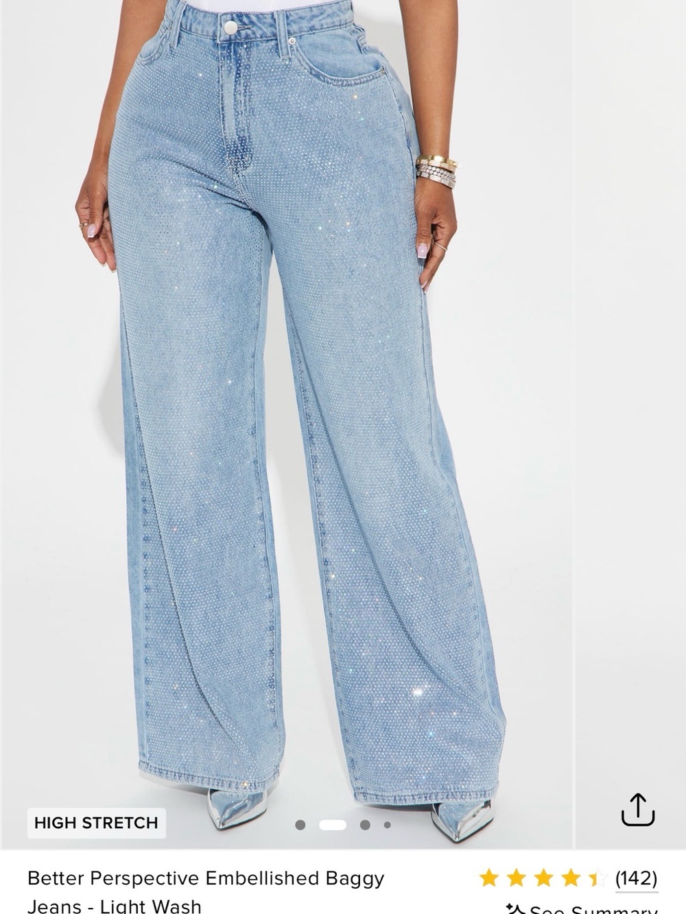 Fashion Nova Light Wash Embellished Wide-Leg Jeans